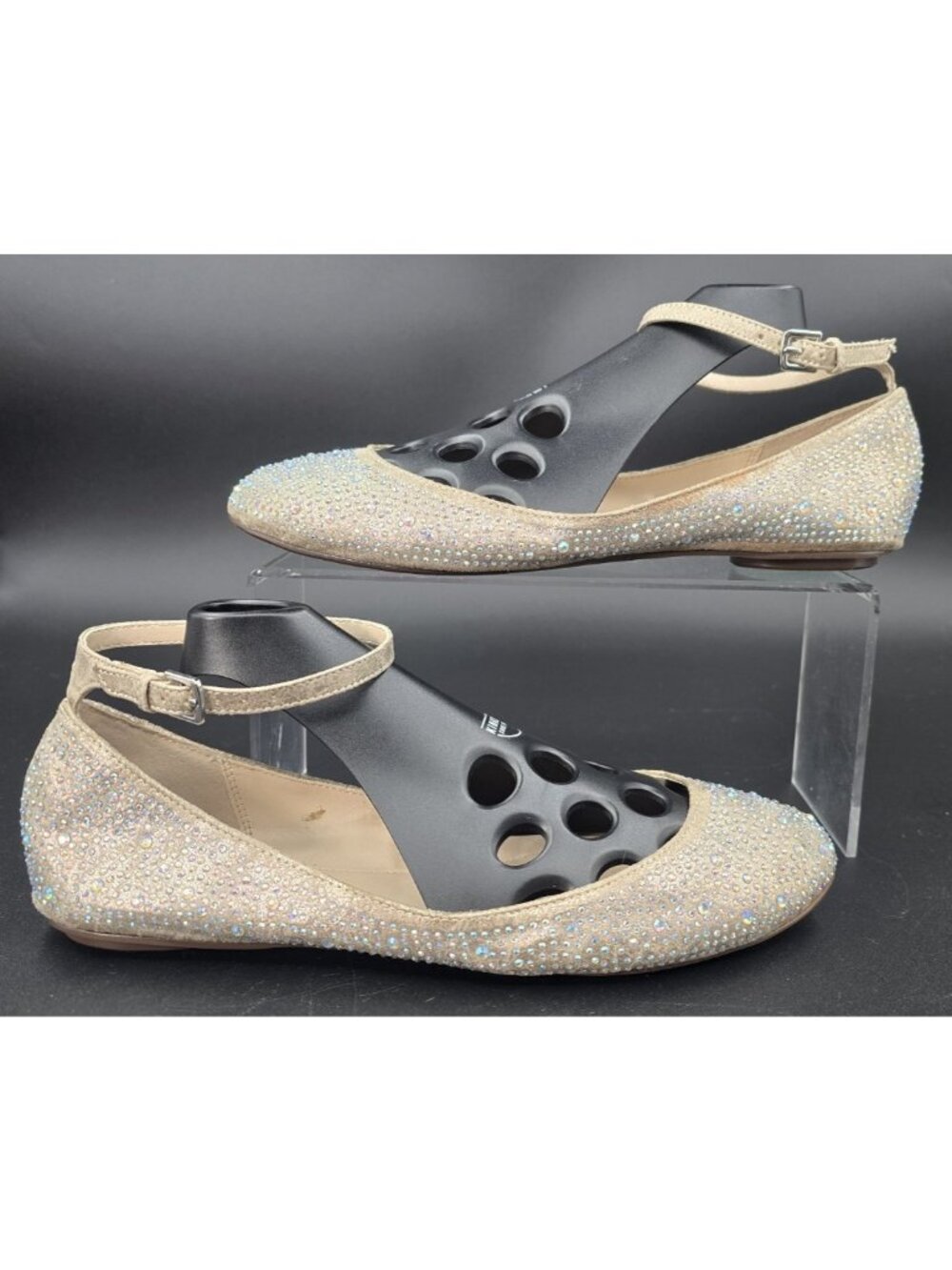 Betsey Johnson SB JOY Ballet Flats Rhinestones Ankle Strap Champagne Gold 8.5 B